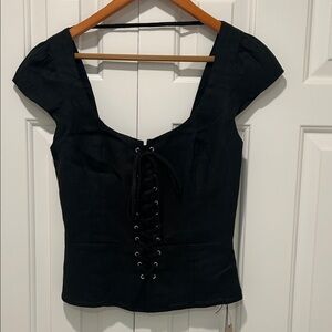 Reformation Black Lace-Up Crop Top